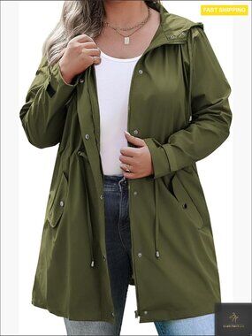 Women's Lightweight Waterproof Rain Jacket Hooded Long Sleeve Trench Coat